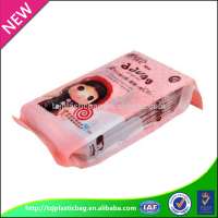 Printed side gusset laminated material packaging pouch for wet wipe