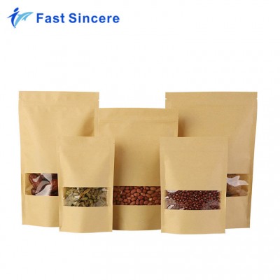 Heat Sealed Stand Up Zip Lock Kraft Window Paper Packaging Bag