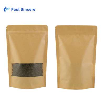 Ziplock Coffee Kraft Paper Stand Up Pouches Clear Window